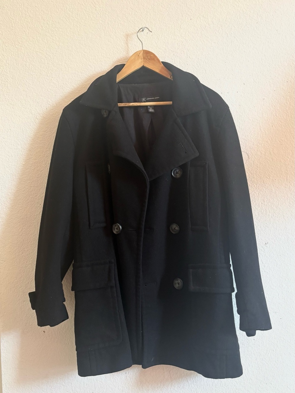 INC International Concepts Black Double-Breasted Peacoat